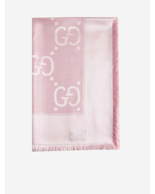 Gucci Pink GG Silk And Wool Shawl