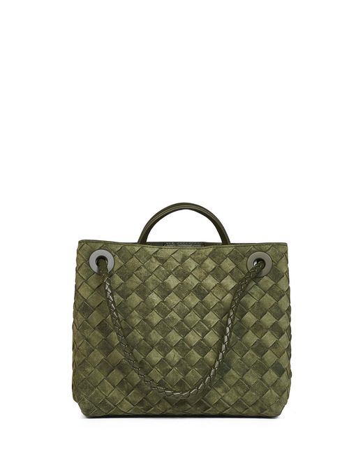 Bottega Veneta Green Tweed Small Andiamo Top Handle Bag