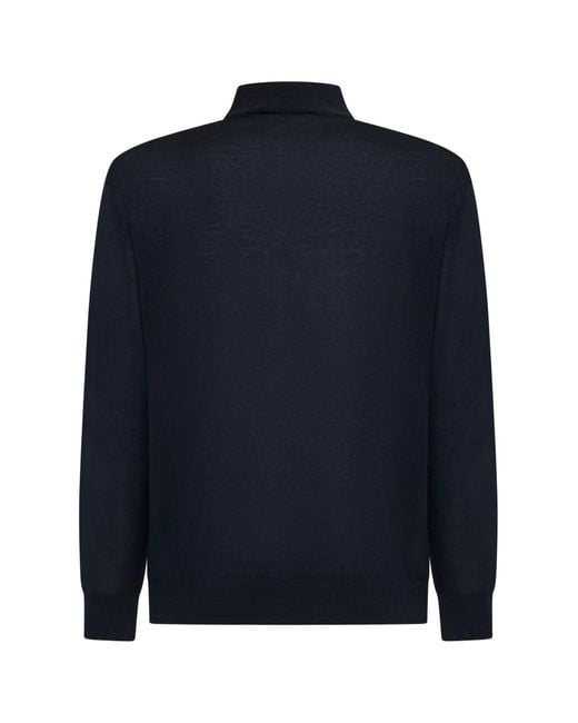 D 40 Blue Virgin Wool Mock Neck Sweater for men