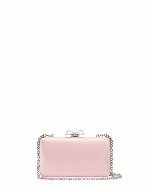 Self-Portrait Pink Clutch Bag With Shoulder Strap And Crystal Bow