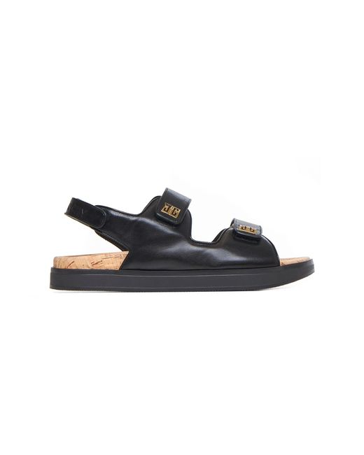 Givenchy Black 4G Leather Flat Sandals