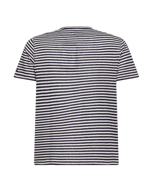 Mc2 Saint Barth Multicolor And Cream Striped Linen Blend Logo Embroidered Dover T-Shirt for men