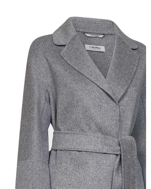 Max Mara Gray Melange Arona Short Belted Coat