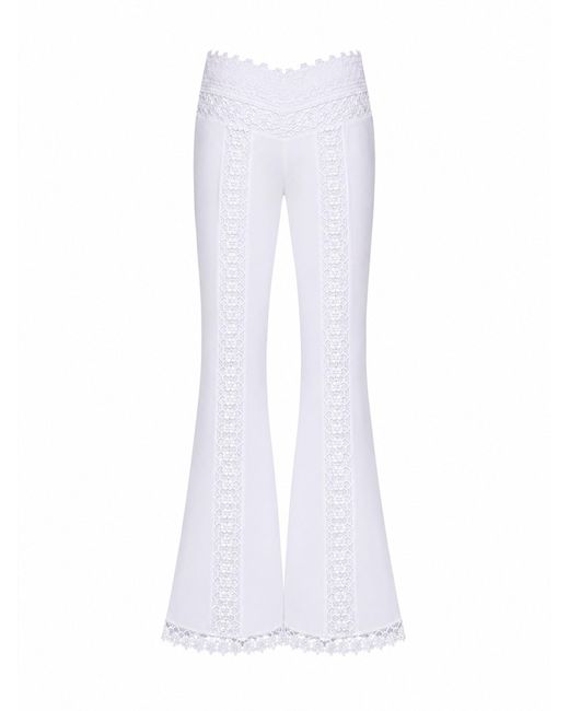 Charo Ruiz White Floral Lace And Voile Vianora Flared Trousers