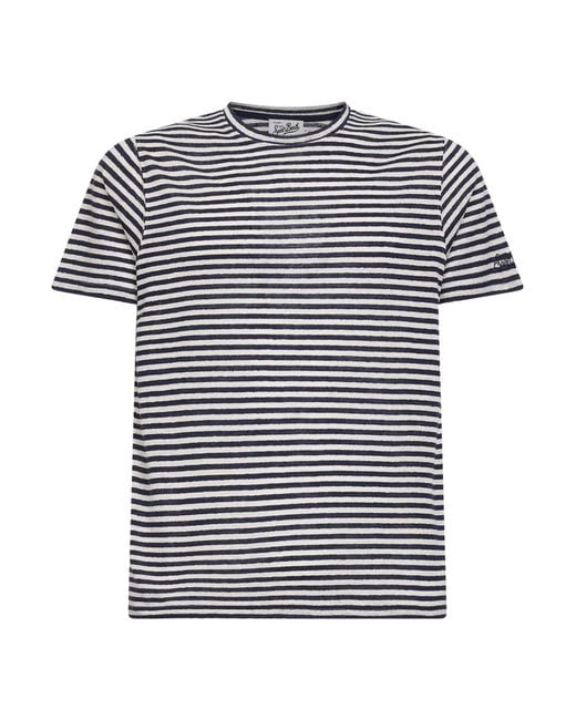 Mc2 Saint Barth Multicolor And Cream Striped Linen Blend Logo Embroidered Dover T-Shirt for men