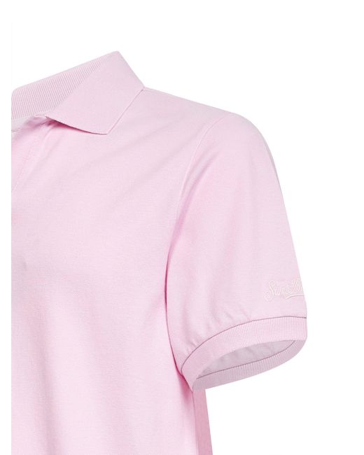 Mc2 Saint Barth Pink Stretch Cotton Piquet Charles Buttonless Polo Shirt for men