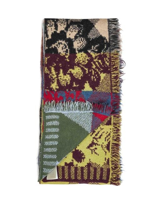 Dries Van Noten Blue Patchwork-Effect Jacquard Alpaca-Blend Scarf for men