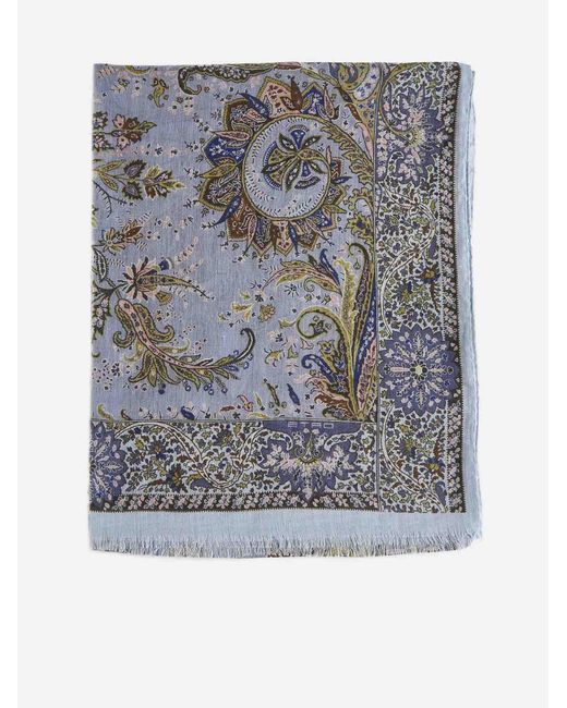 Etro Gray Print Cotton And Silk Scarf for men