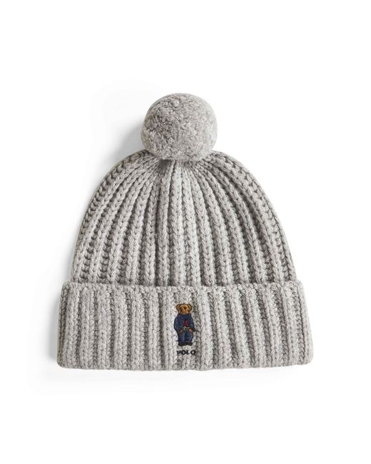 Polo Ralph Lauren Gray Polo Bear Pom Pom Beanie