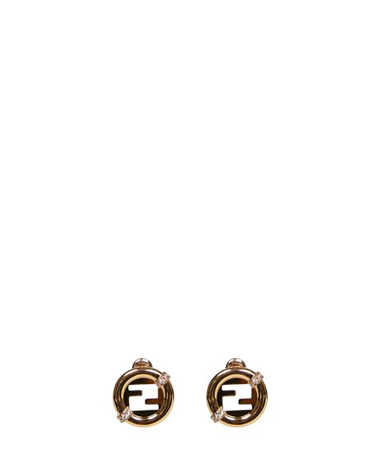 Fendi White Crystal-Ebellished Everround Earrings
