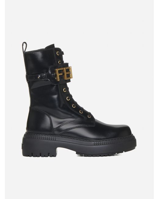 Fendi Black Graphy Leather Ankle Boots
