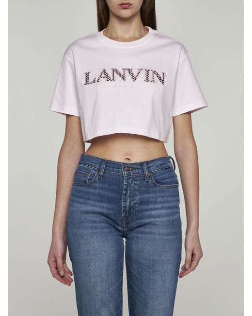 Lanvin Pink Curb Logo Cotton Cropped T-shirt