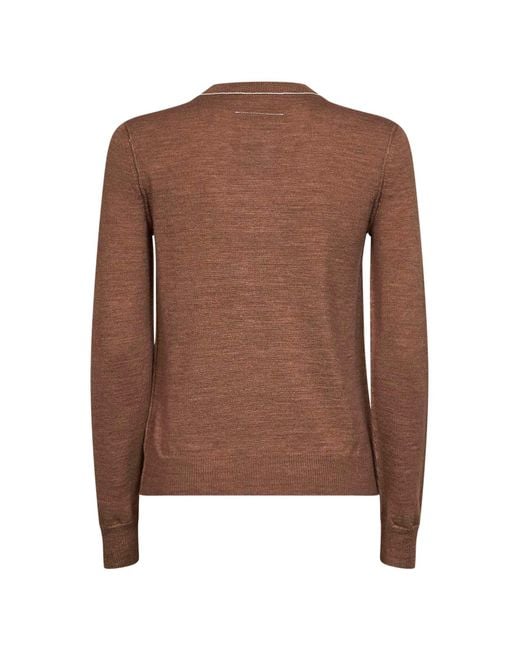 MM6 by Maison Margiela Brown Light Wool Blend Sweater With Contrasting Trims
