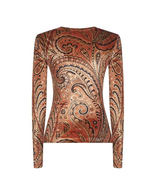 Etro Brown Paisley Print Stretch Chenille Top