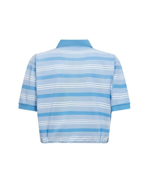 Prada Abbigliamento Blue Light Striped Pique Cropped Polo Shirt