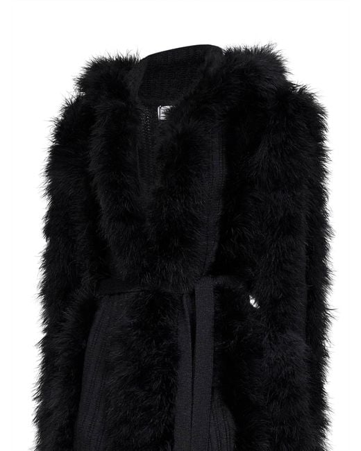 The Attico Black Knit And Feathers Long Belted Cardigan