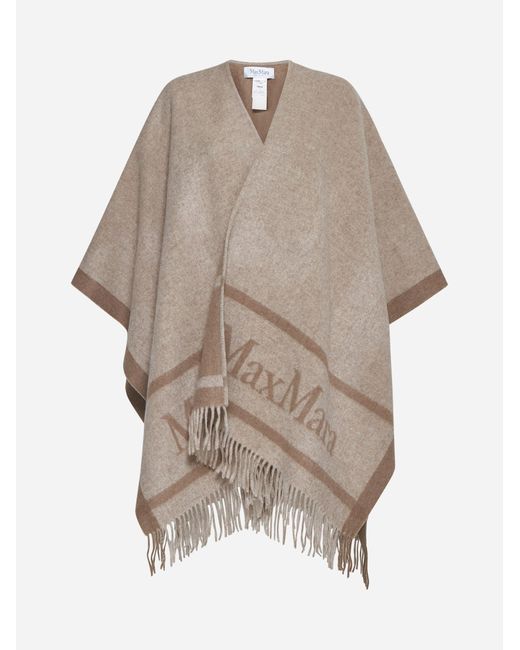 Max Mara Natural Hilde Logo Wool Cape