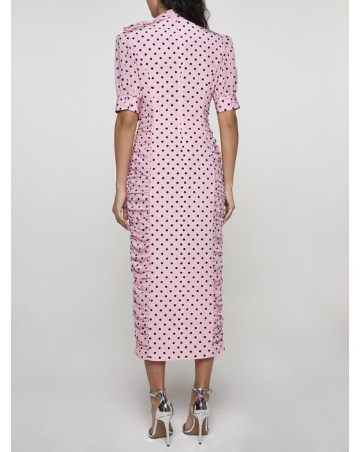 Alessandra Rich Pink Polka Dot Print Silk Midi Dress