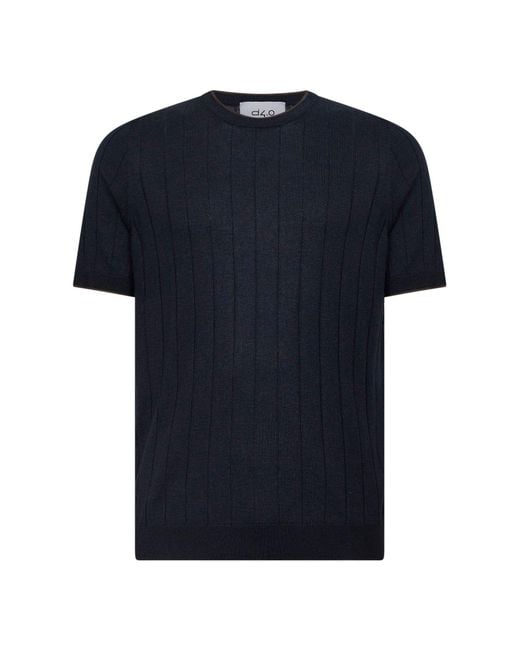 D 40 Blue Flat-Ribbed Cotton Knit Crewneck Sweater for men