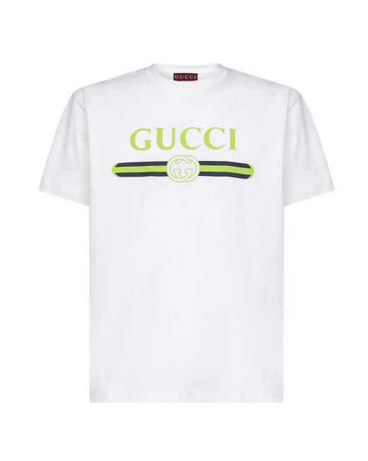 Gucci White Cotton Jersey T-Shirt With Print for men