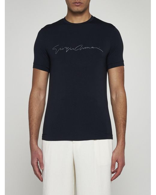 Giorgio Armani Blue Logo Viscose T-Shirt for men