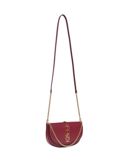 Fendi White Burgundy Graphy Wallet On Chain Wallet