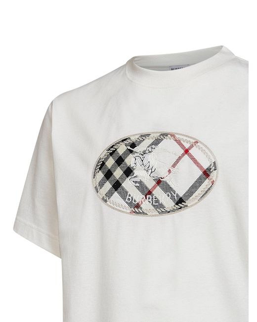 Burberry Gray T-Shirt Knight Stamp Check Chalk Cotton for men