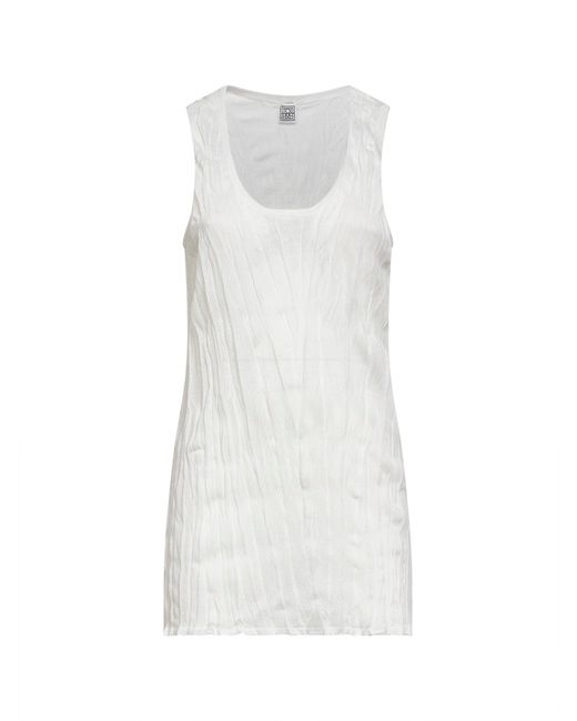 Totême White Crinkled Viscose Blend Knit Tank Top