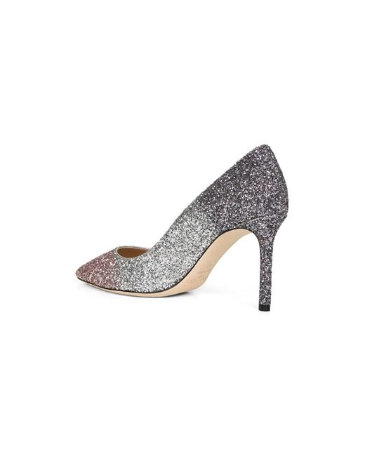 Jimmy Choo Metallic Glitter Fabric Romy 85 Pumps