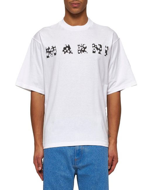 Marni T-Shirt With Flower Logo in White for Men | Lyst