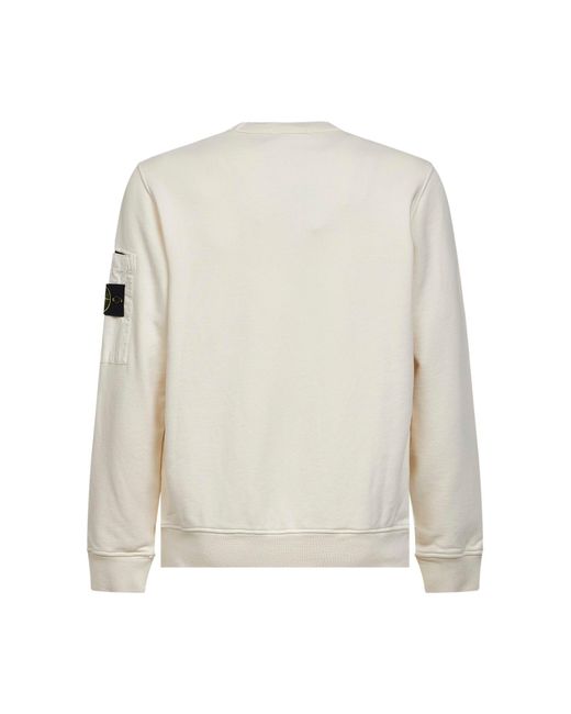 Stone Island White Cotton Sweatshirt With Ripstop Cotton Pocket for men
