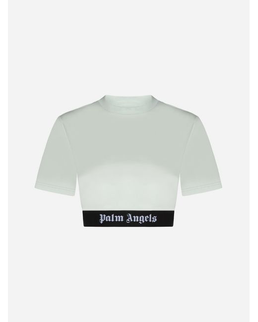 Palm Angels Gray Logo Cotton Cropped T-shirt