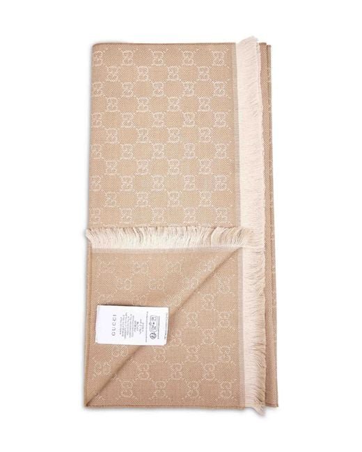 Gucci Natural Gg Jacquard Wool Scarf