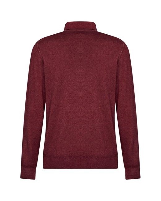 Etro Burgundy Two-Tone Wool Knit Logo-Embroidered Polo Shirt for men