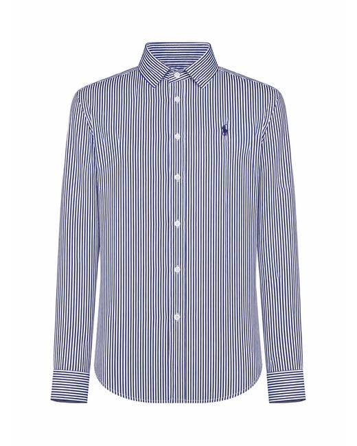 Polo Ralph Lauren Blue And Striped Cotton Slim-Fit Shirt