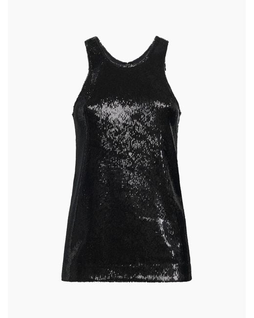 Totême Black Sequin Curved Tank Top