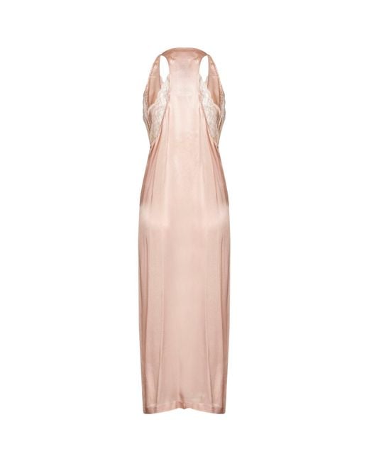 Maison Margiela Pink Light Satin And Lace Midi Slip Dress