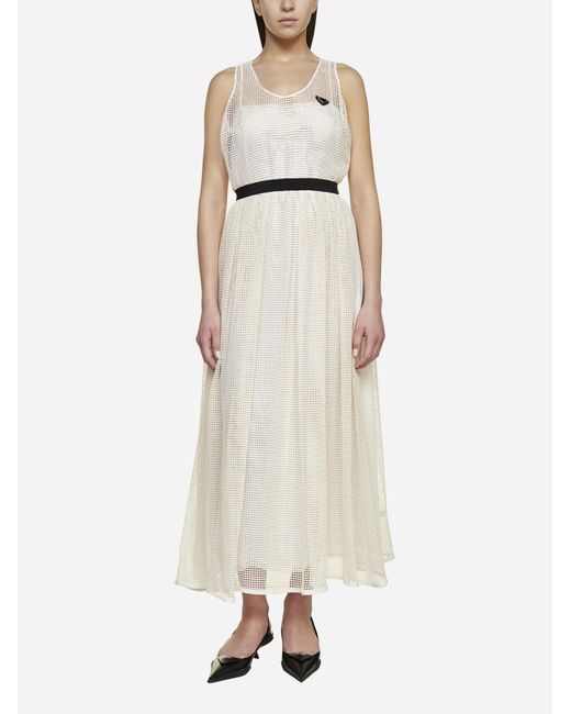 Prada Grid Cotton Maxi Dress | Lyst