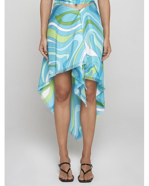 Emilio Pucci Blue Very Vivara Print Silk Skirt