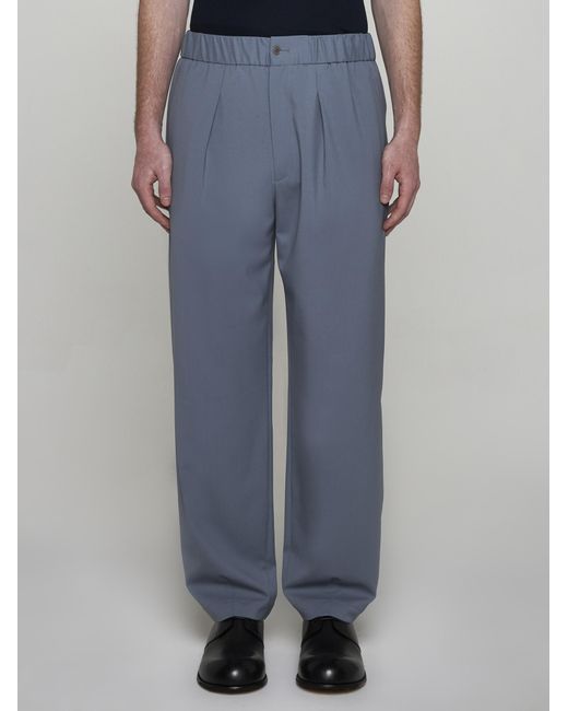 Giorgio Armani Blue Silk-Blend Trousers for men