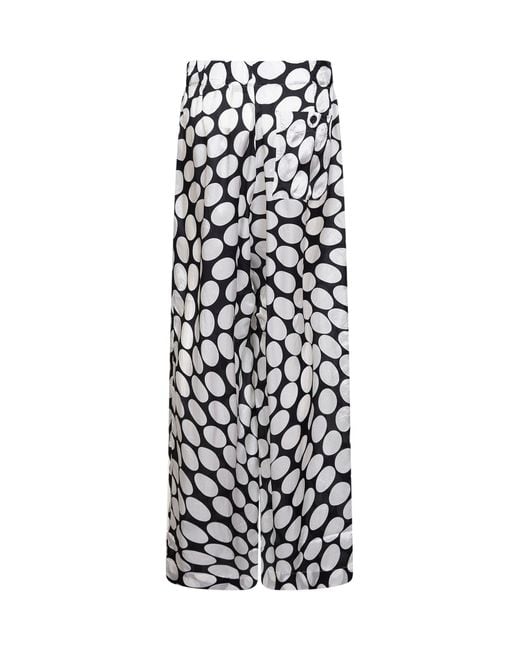 Dries Van Noten White Viscose Soft Ellipses-Printed Wide-Leg Trousers