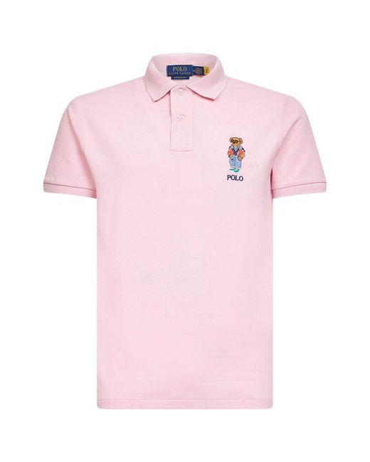 Polo Ralph Lauren Pink Garden Piqué Custom Slim-Fit Polo Bear Polo Shirt for men
