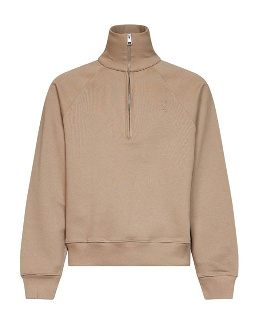 AMI Natural Cotton Ami De Cœur Half-Zip Sweatshirt for men