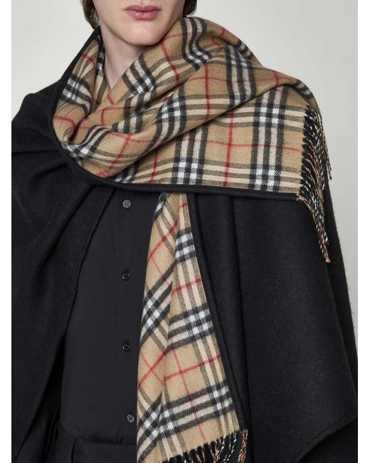 Burberry Black Check Wool Poncho for men