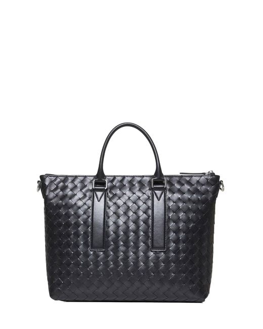 Bottega Veneta Black Intrecciato Soft Briefcase for men