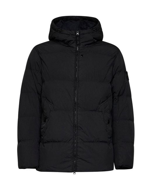 Stone Island Black Crinkle Reps Ny Hooded Down Jacket<Br for men
