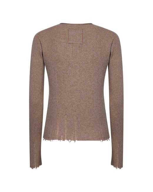 Uma Wang Brown Tan Ribbed Cashmere Knit Henley Top