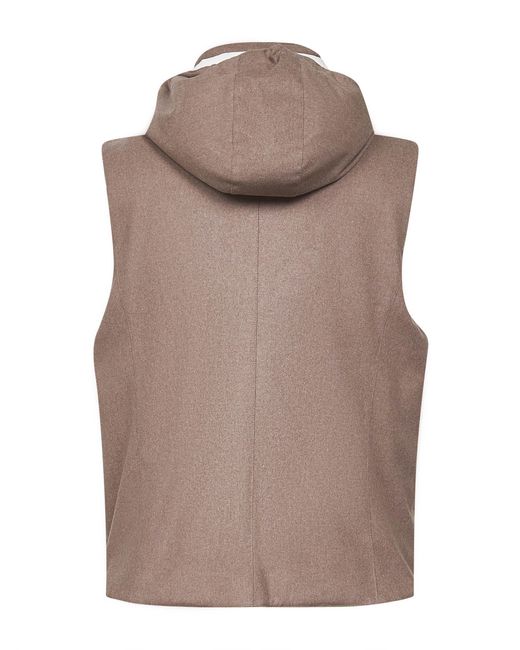 Gilet Imbottito Con Cappuccio di Brunello Cucinelli in Brown da Uomo