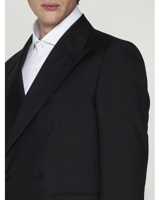 Tagliatore Black Double-breasted Wool And Mohair Suit for men