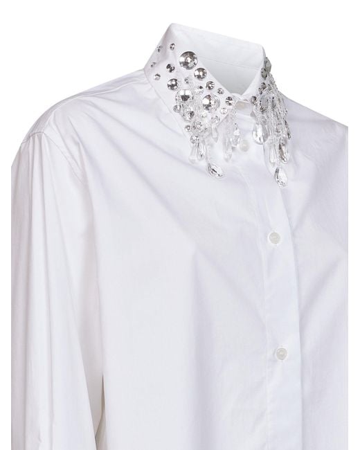 Des Phemmes White Cotton Poplin Embroidered Shirt